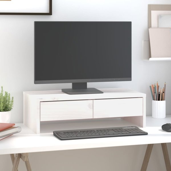 vidaXL Βάση οθόνης, λευκή, 50x27x15 εκ., από μασίφ πεύκο