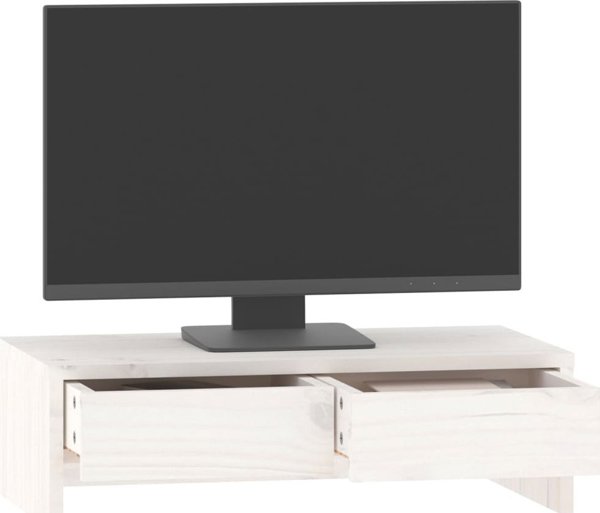 vidaXL Βάση οθόνης, λευκή, 50x27x15 εκ., από μασίφ πεύκο