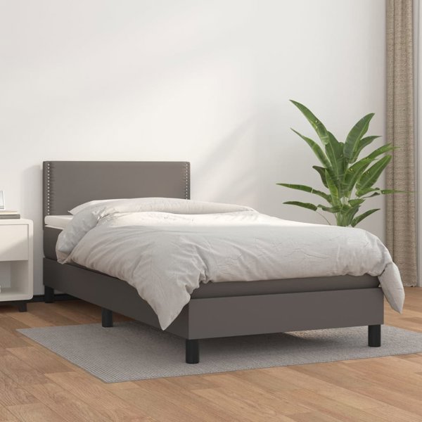 vidaXL Κρεβάτι Continental με Στρώμα, Γκρι, Δερματίνη 100x200 εκ.