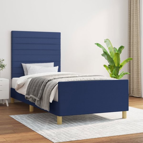 vidaXL Σκελετός Κρεβατιού με Κεφαλάρι, Μπλε, 100x200 εκ, Υφασμάτινη Επένδυση