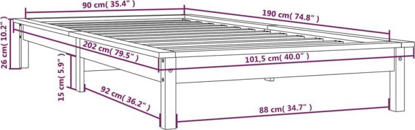 vidaXL Σκελετός Κρεβατιού, Μέλι Καφέ, Πεύκο, 90x190 εκ., Μονός
