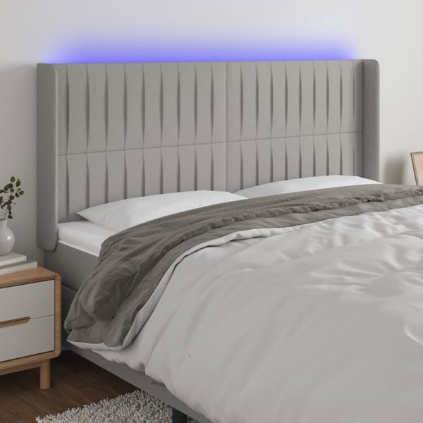 vidaXL Zaglowek do lozka z LED jasnoszary 183x16x118/128 cm tkanina