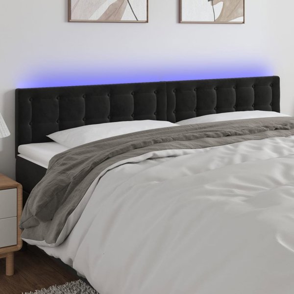 vidaXL Κεφαλάρι κρεβατιού με LED, μαύρο, 200x5x78/88 cm, βελούδο