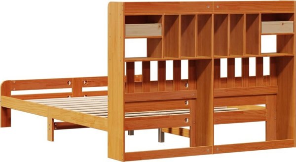 vidaXL Κρεβάτι με ράφι, χωρίς στρώμα, 160x200 εκ, από συμπαγές πεύκο