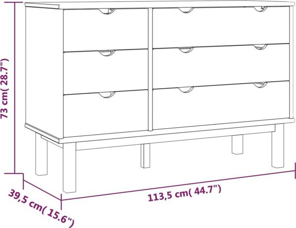 vidaXL vidaXL Komoda z szufladami, 113,5x39,5x73 cm, lite drewno sosnowe