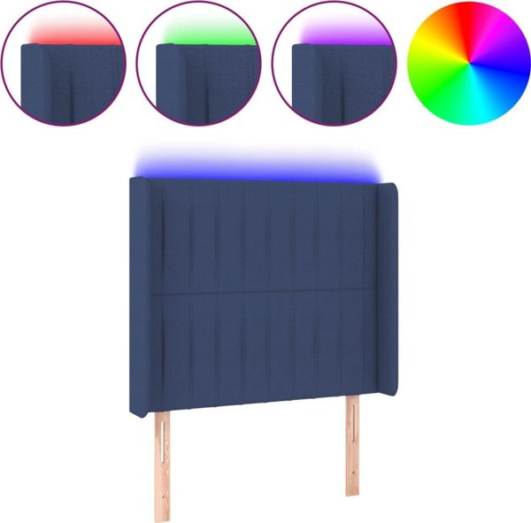 vidaXL Κεφαλάρι για κρεβάτι με LED, μπλε, 83x16x118/128 cm, ύφασμα