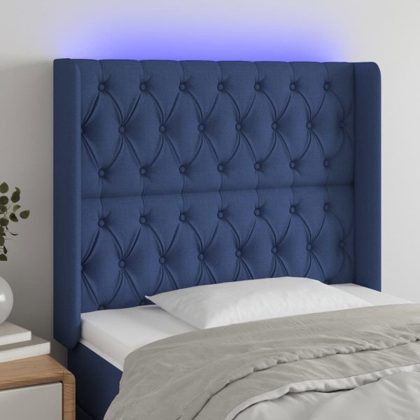 vidaXL Κεφαλάρι κρεβατιού με LED μπλε 103x16x118/128 εκ. ύφασμα