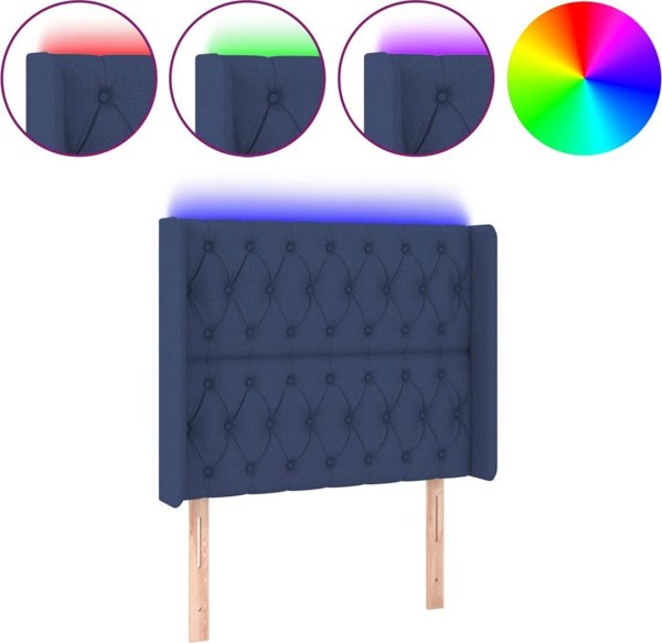 vidaXL Κεφαλάρι κρεβατιού με LED μπλε 103x16x118/128 εκ. ύφασμα