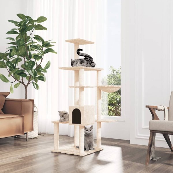 vidaXL Ξυστρα για γάτες με στύλους σισάλ, κρεμ, 142 cm