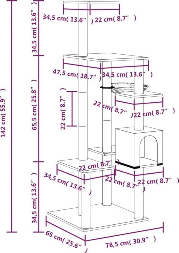 vidaXL Ξυστρα για γάτες με στύλους σισάλ, κρεμ, 142 cm