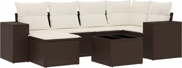 vidaXL Σετ Κήπου 7 Τεμαχίων με Μαξιλάρια, Καφέ – Ανθεκτικά Έπιπλα Εξωτερικού Χώρου