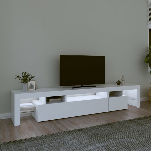 vidaXL Ντουλάπι TV με φωτισμό LED, λευκό, 215x36,5x40 cm