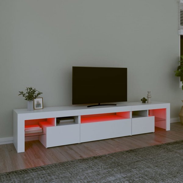 vidaXL Ντουλάπι TV με φωτισμό LED, λευκό, 215x36,5x40 cm