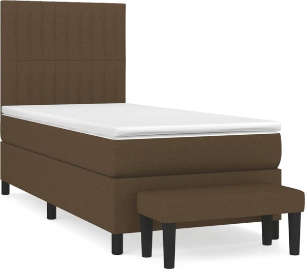 vidaXL Κρεβάτι continental με στρώμα, καφέ, ύφασμα, 90x190 εκ