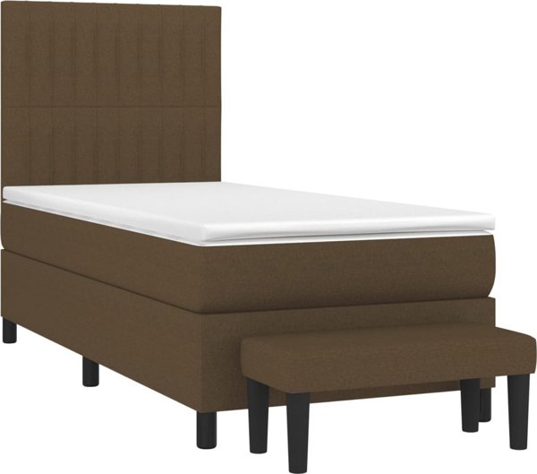 vidaXL Κρεβάτι continental με στρώμα, καφέ, ύφασμα, 90x190 εκ