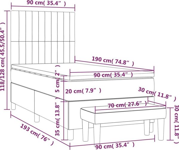 vidaXL Κρεβάτι continental με στρώμα, καφέ, ύφασμα, 90x190 εκ