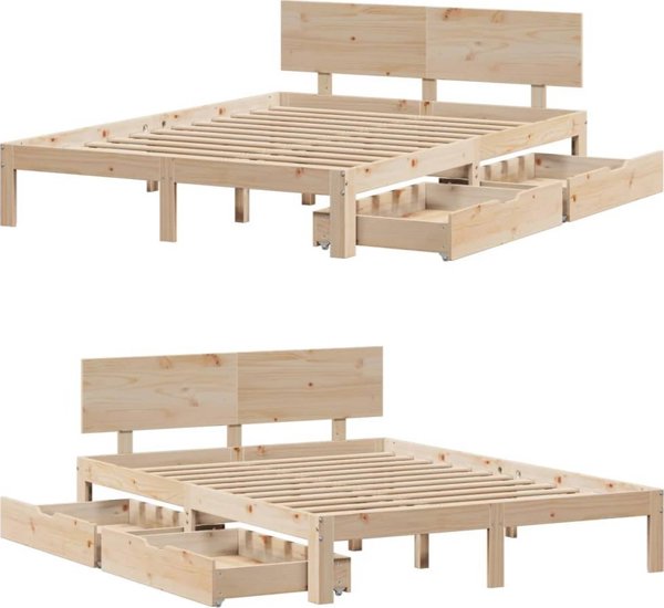 vidaXL Κορνίζα Κρεβατιού με Συρτάρια 140 x 190 cm από Πεύκο