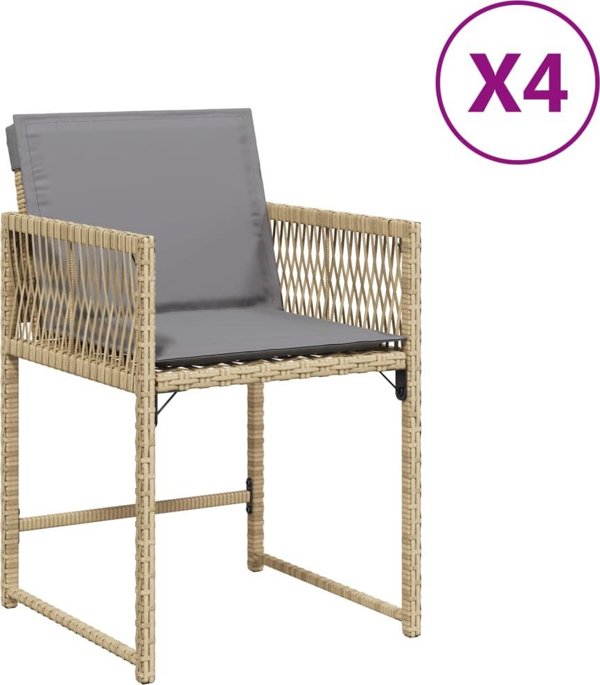 vidaXL Κήπου καρέκλες με μαξιλάρια, 4 τεμάχια, ανάμεικτο μπεζ, πολυρατάν