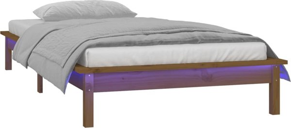 vidaXL Rama lozka z LED miodowy braz 90x200 cm lite drewno
