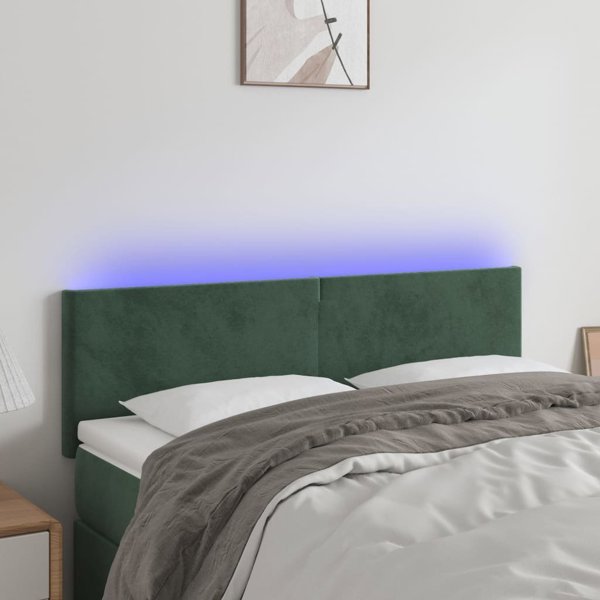 vidaXL Κεφαλάρι κρεβατιού με LED, σκούρο πράσινο, 144x5x78/88 cm, βελούδο