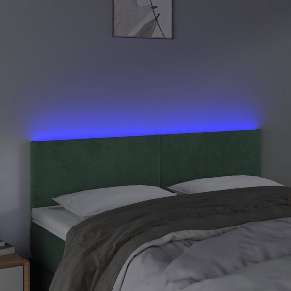 vidaXL Κεφαλάρι κρεβατιού με LED, σκούρο πράσινο, 144x5x78/88 cm, βελούδο