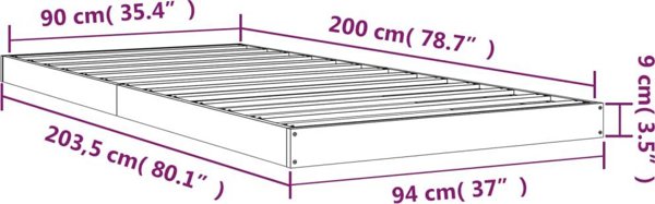 vidaXL Ράμα κρεβατιού, λευκή, 90x200 cm, μασίφ ξύλο πεύκου