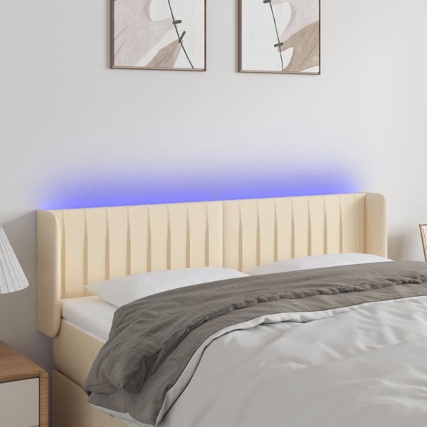 vidaXL Κεφαλάρι για κρεβάτι με LED, κρεμ, 147x16x78/88 εκ., ύφασμα