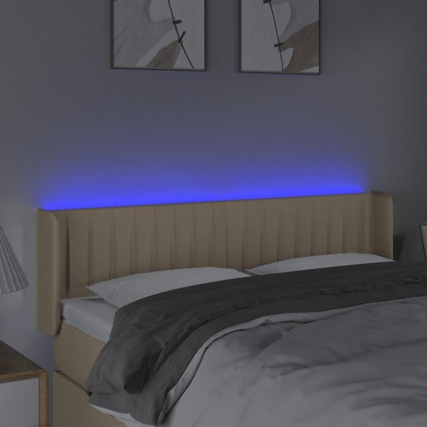 vidaXL Κεφαλάρι για κρεβάτι με LED, κρεμ, 147x16x78/88 εκ., ύφασμα