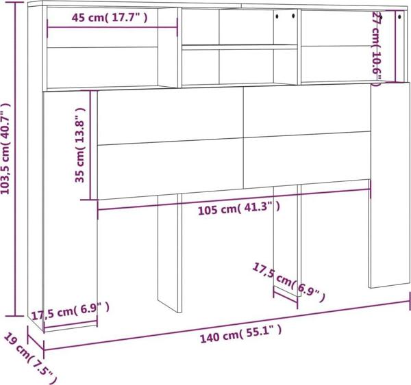 vidaXL Κεφαλάρι κρεβατιού με ράφια, λευκό, 140x19x103,5 εκ.