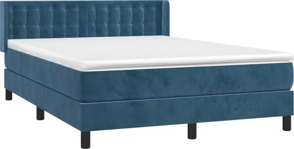 vidaXL Κρεβάτι Continental με Στρώμα, Μπλε, Βελούδο, 140x190cm