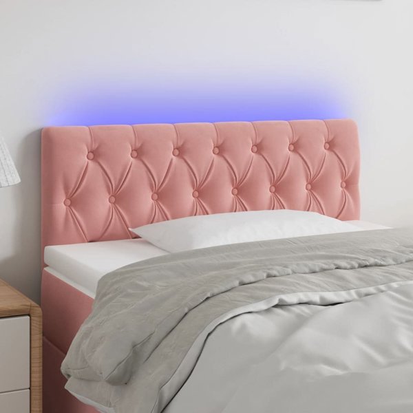 vidaXL Κεφαλάρι κρεβατιού με LED, ροζ, 100x7x78/88 cm, βελούδο