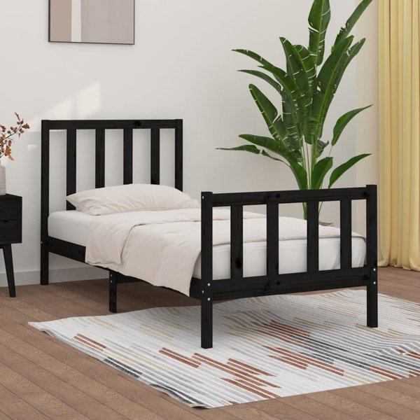 vidaXL Μονό κρεβάτι από μαύρο μασίφ ξύλο, 75x190 cm