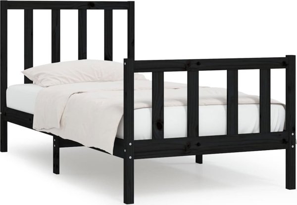 vidaXL Μονό κρεβάτι από μαύρο μασίφ ξύλο, 75x190 cm