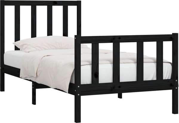 vidaXL Μονό κρεβάτι από μαύρο μασίφ ξύλο, 75x190 cm
