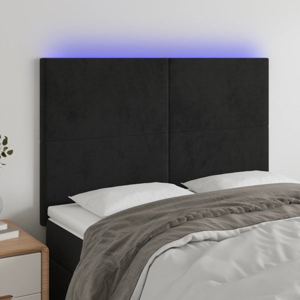 vidaXL Προσκέφαλο κρεβατιού με LED, μαύρο, 144x5x118/128 cm, βελούδο