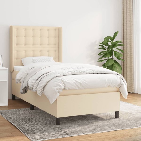 vidaXL Κρεβάτι Continental με στρώμα, κρεμ, ύφασμα, 90 x 190 cm
