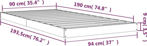 vidaXL Σκελετός κρεβατιού 90x190 cm από μασίφ ξύλο πεύκου, μονός