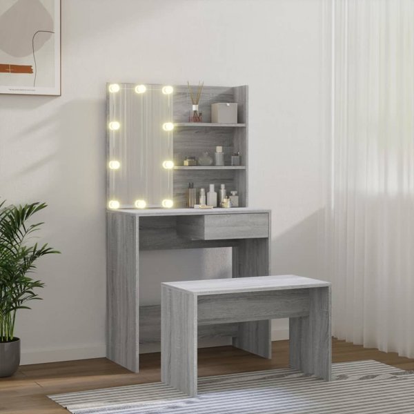 vidaXL Set με τουαλέτα και φωτισμό LED, γκρι Sonoma δρυς