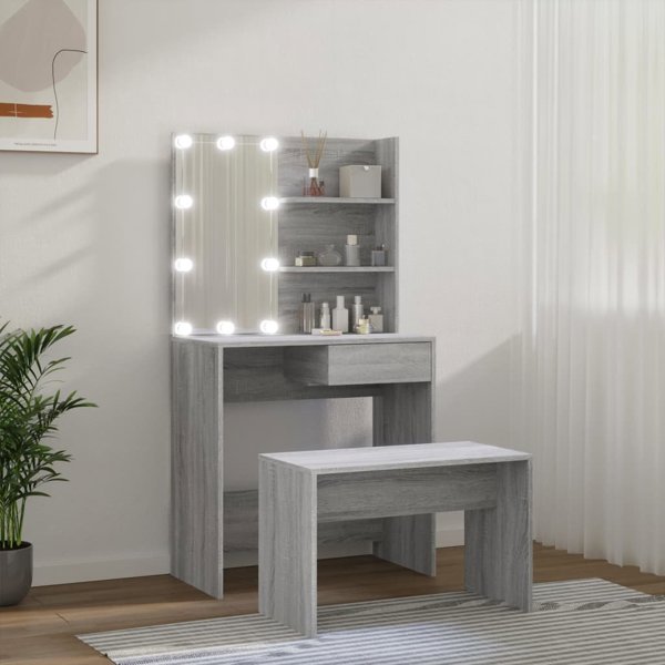 vidaXL Set με τουαλέτα και φωτισμό LED, γκρι Sonoma δρυς