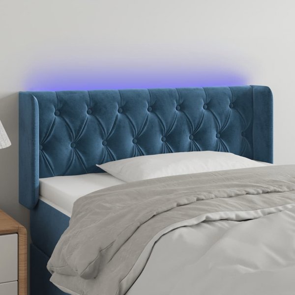 vidaXL Κεφαλάρι για κρεβάτι με LED, σκούρο μπλε, 103x16x78/88 cm, βελούδινο