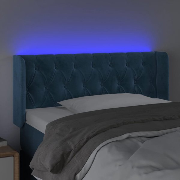 vidaXL Κεφαλάρι για κρεβάτι με LED, σκούρο μπλε, 103x16x78/88 cm, βελούδινο