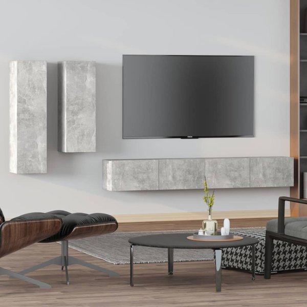 vidaXL Σετ 4 ντουλαπιών TV, γκρι τσιμέντου