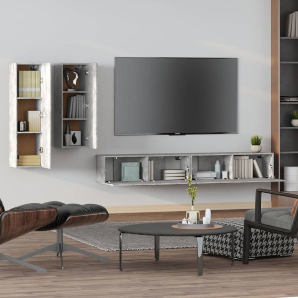 vidaXL Σετ 4 ντουλαπιών TV, γκρι τσιμέντου