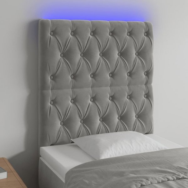 vidaXL Zaglowek do lozkou me LED, fosforysmenos gkri, 80x7x118/128 cm, aksamit
