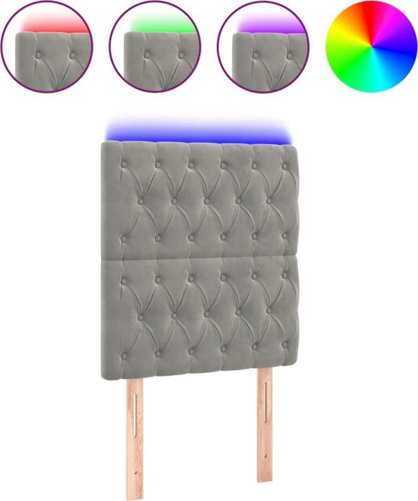 vidaXL Zaglowek do lozkou me LED, fosforysmenos gkri, 80x7x118/128 cm, aksamit