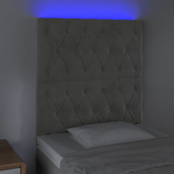 vidaXL Zaglowek do lozkou me LED, fosforysmenos gkri, 80x7x118/128 cm, aksamit