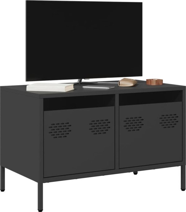 vidaXL Szafka RTV, czarna, 68x39x43,5 cm, stal walcowana na zimno