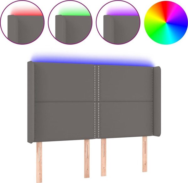 vidaXL Zaglówek do lóżka z LED, szary, 147x16x118/128cm sztuczna skóra