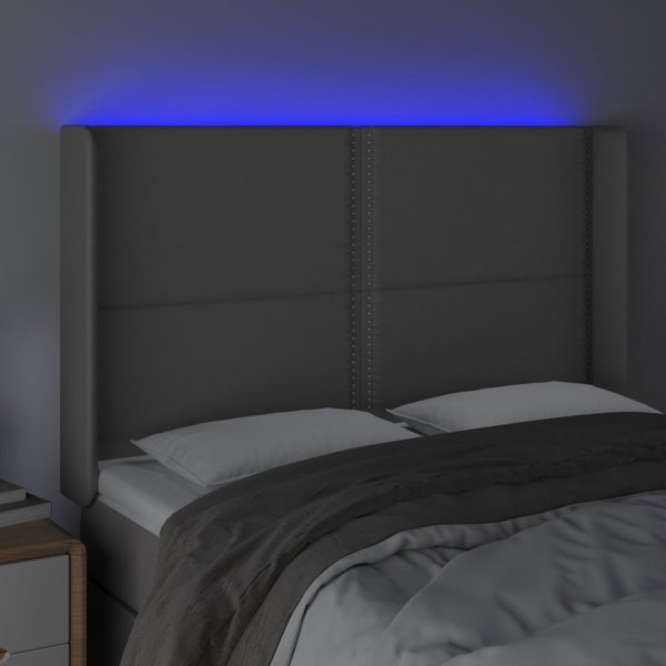 vidaXL Zaglówek do lóżka z LED, szary, 147x16x118/128cm sztuczna skóra