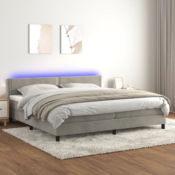 vidaXL Λουτζκο κοντινενταλ με στρωμα και LED, γκρι 200x200 εκ, βελούδο
